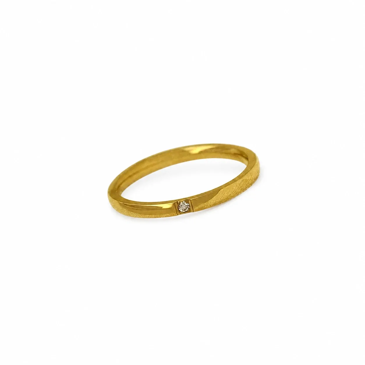 Delicate Stainless Steel Bezel CZ Band Ring