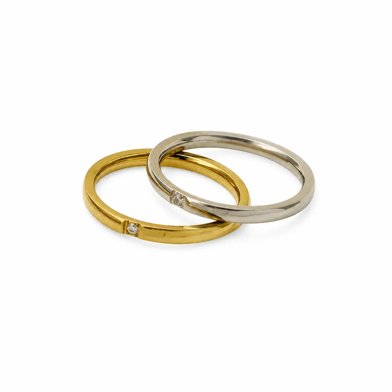 Delicate Stainless Steel Bezel CZ Band Ring