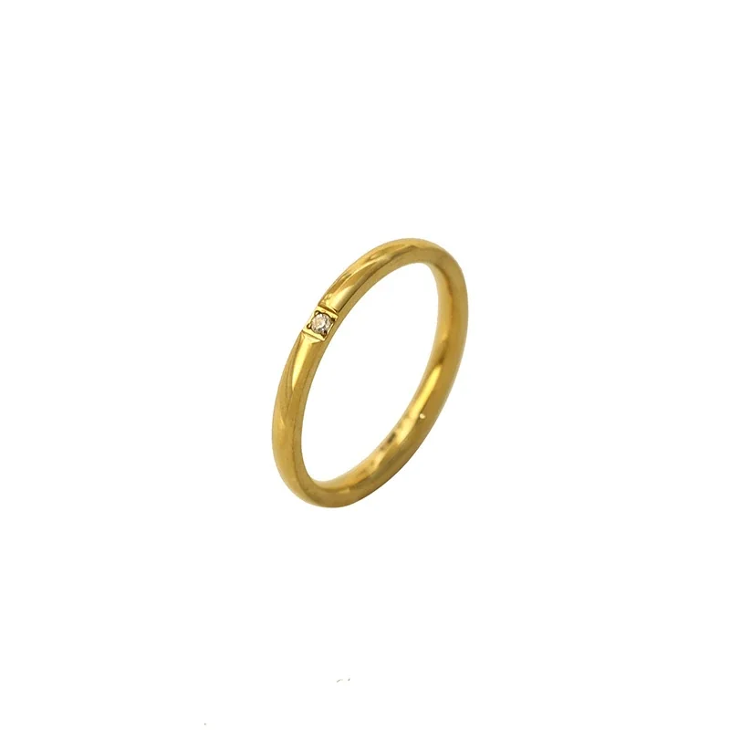 Delicate Stainless Steel Bezel CZ Band Ring