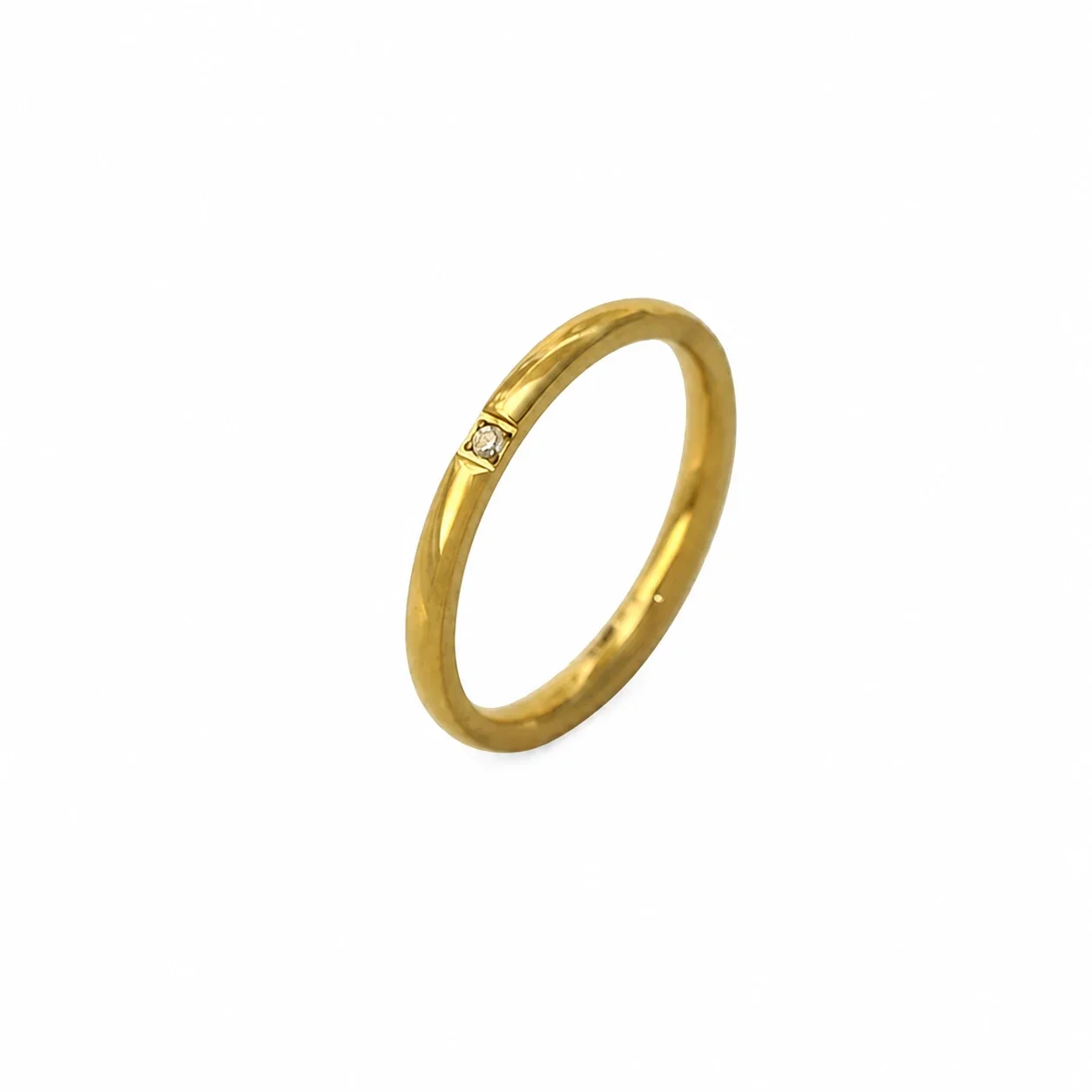 Delicate Stainless Steel Bezel CZ Band Ring - Gold