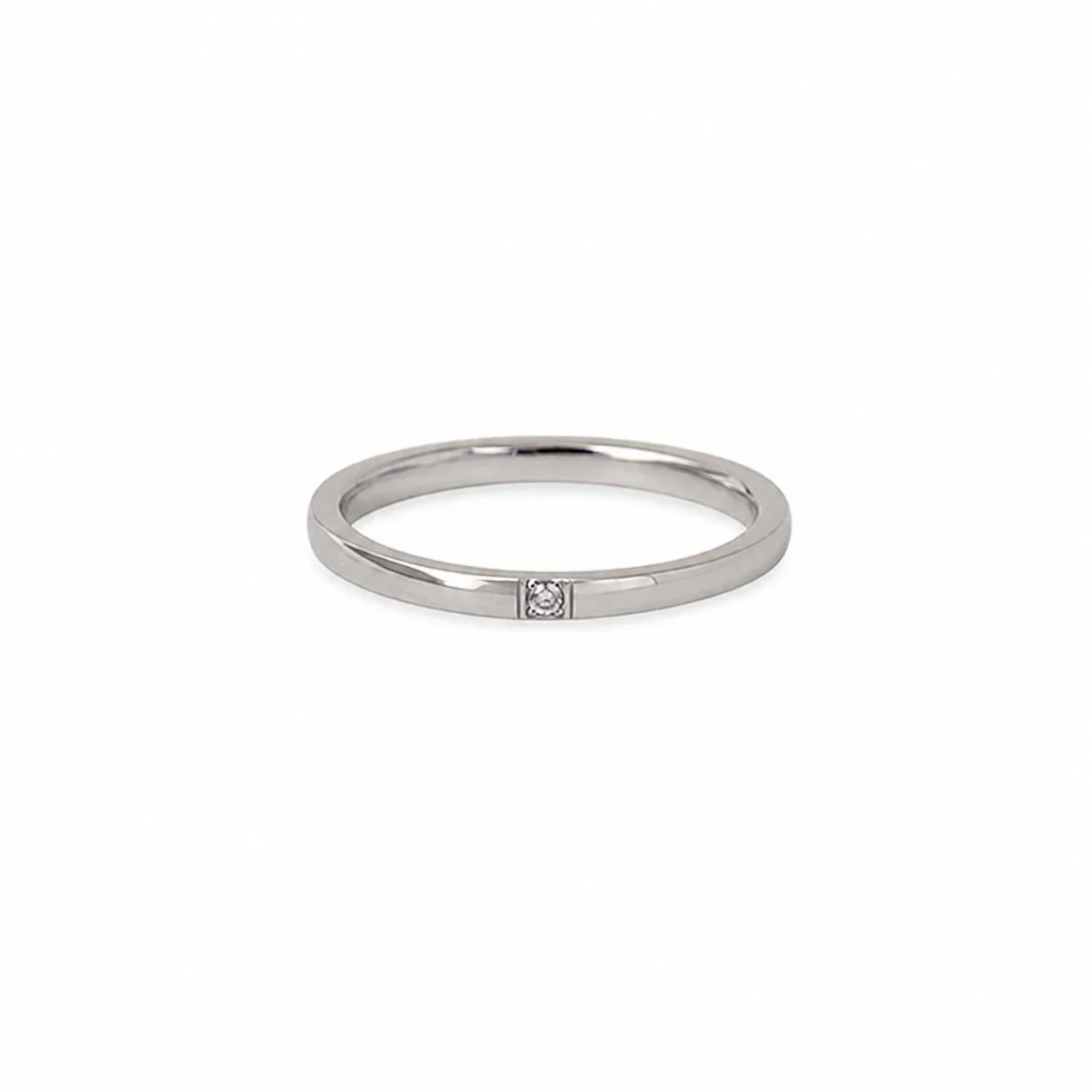 Delicate Stainless Steel Bezel CZ Band Ring - Silver