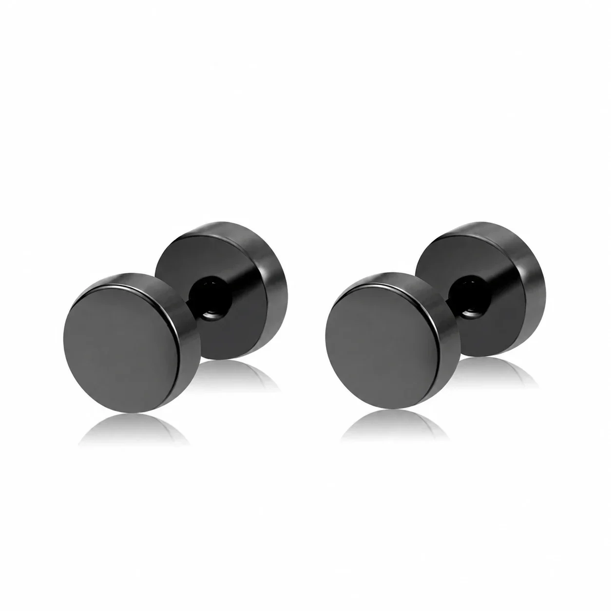 Minimal Stainless Steel Flat Disc Screw-Back Stud Earrings - Black mm