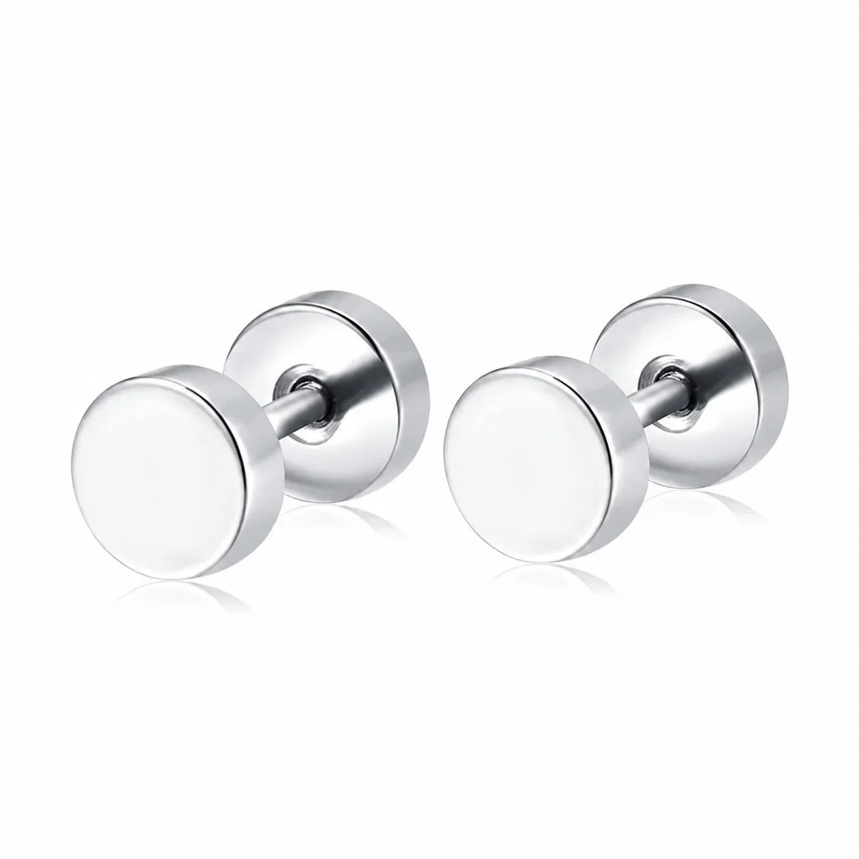 Minimal Stainless Steel Flat Disc Screw-Back Stud Earrings - Silver mm
