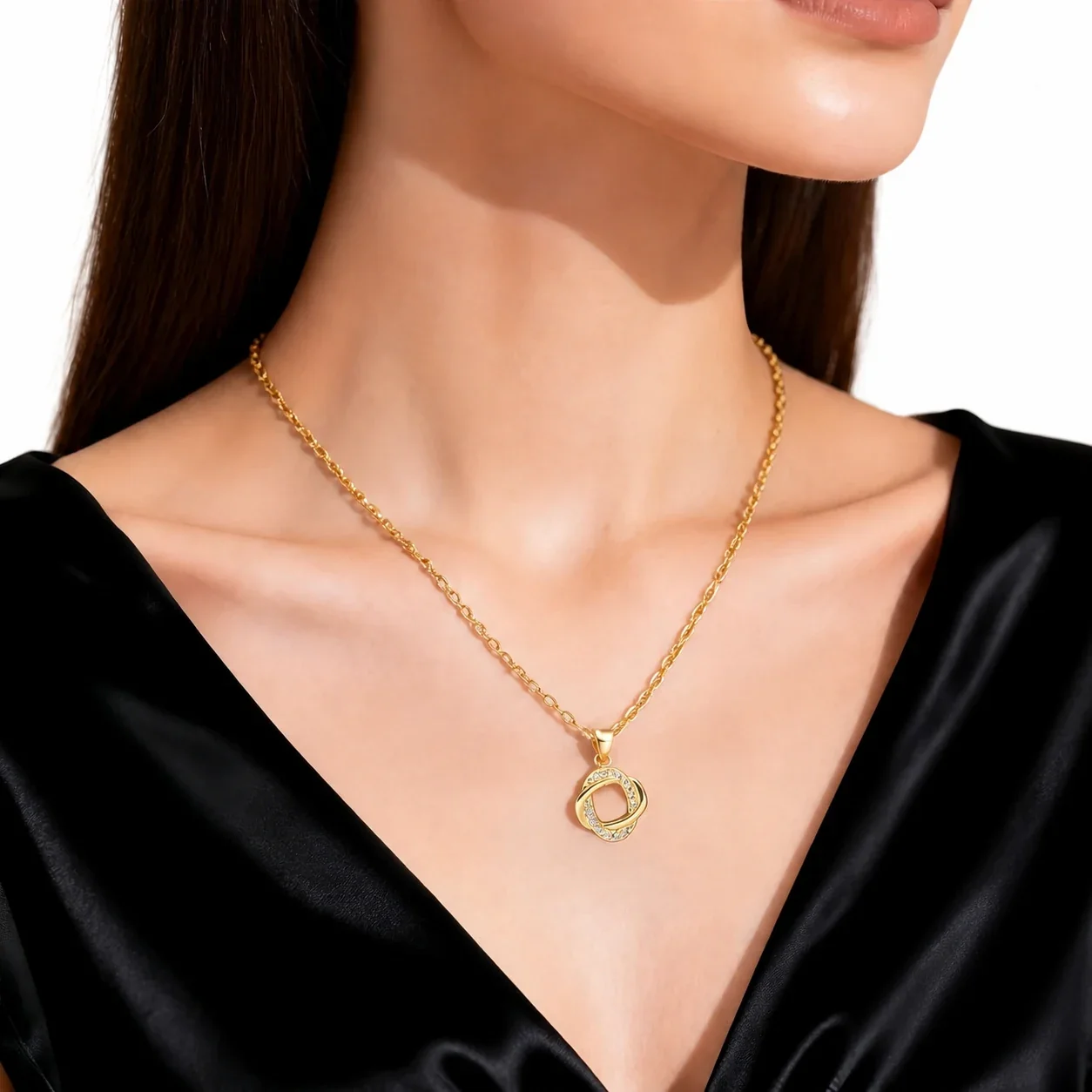 Pendant Necklace Pavé Rose Ring 316 Stainless Steel Gold PVD