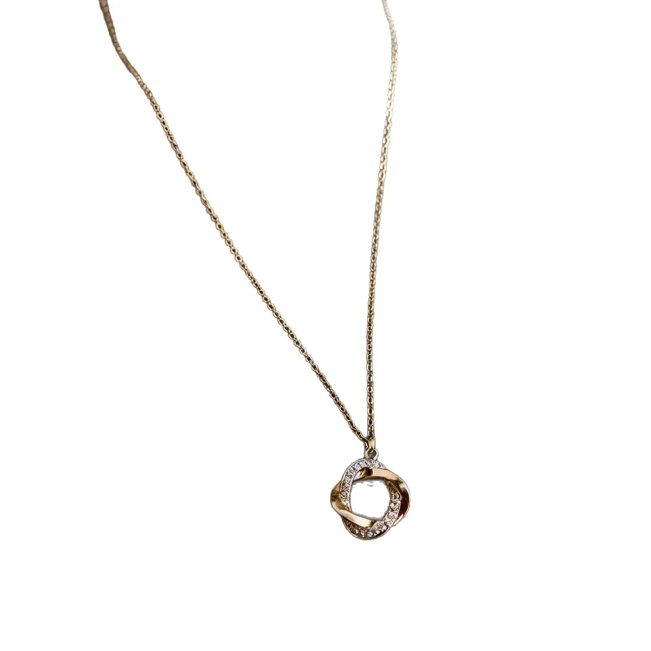 Pendant Necklace Pavé Rose Ring 316 Stainless Steel Gold PVD