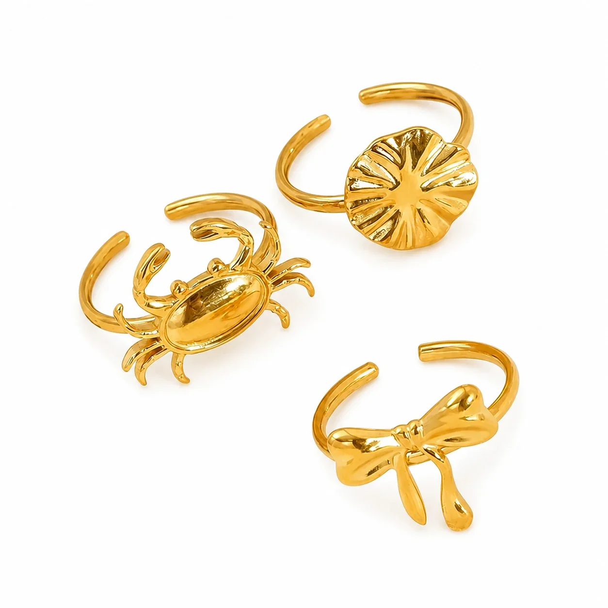Playful 18K Gold-Plated Bow Crab Shell Open Ring