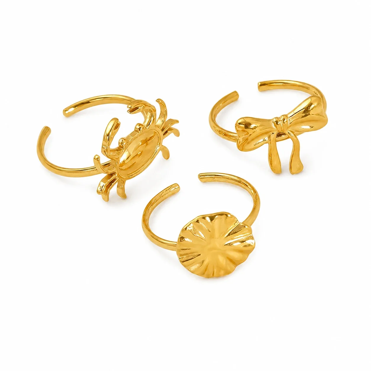 Playful 18K Gold-Plated Bow Crab Shell Open Ring