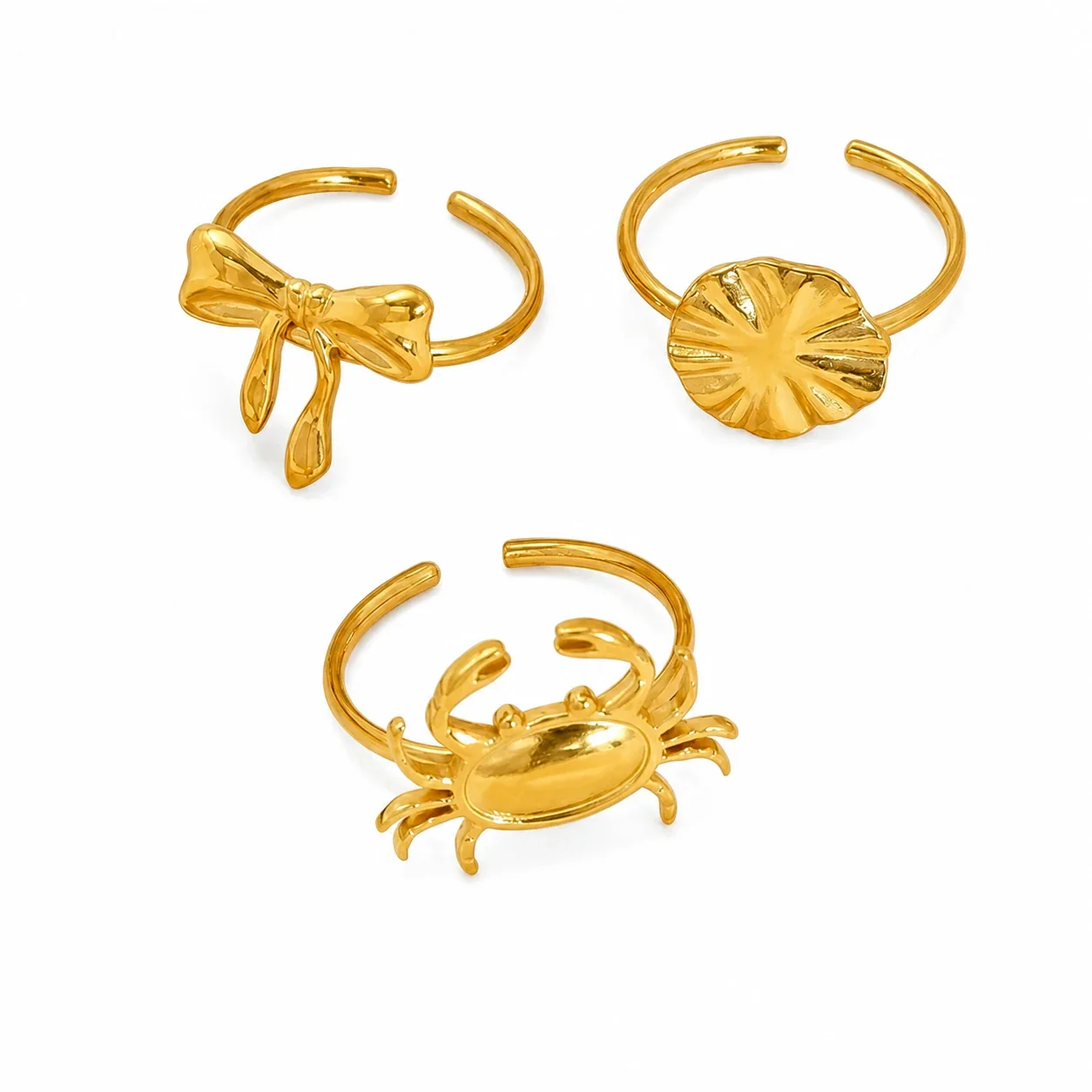 Playful 18K Gold-Plated Bow Crab Shell Open Ring