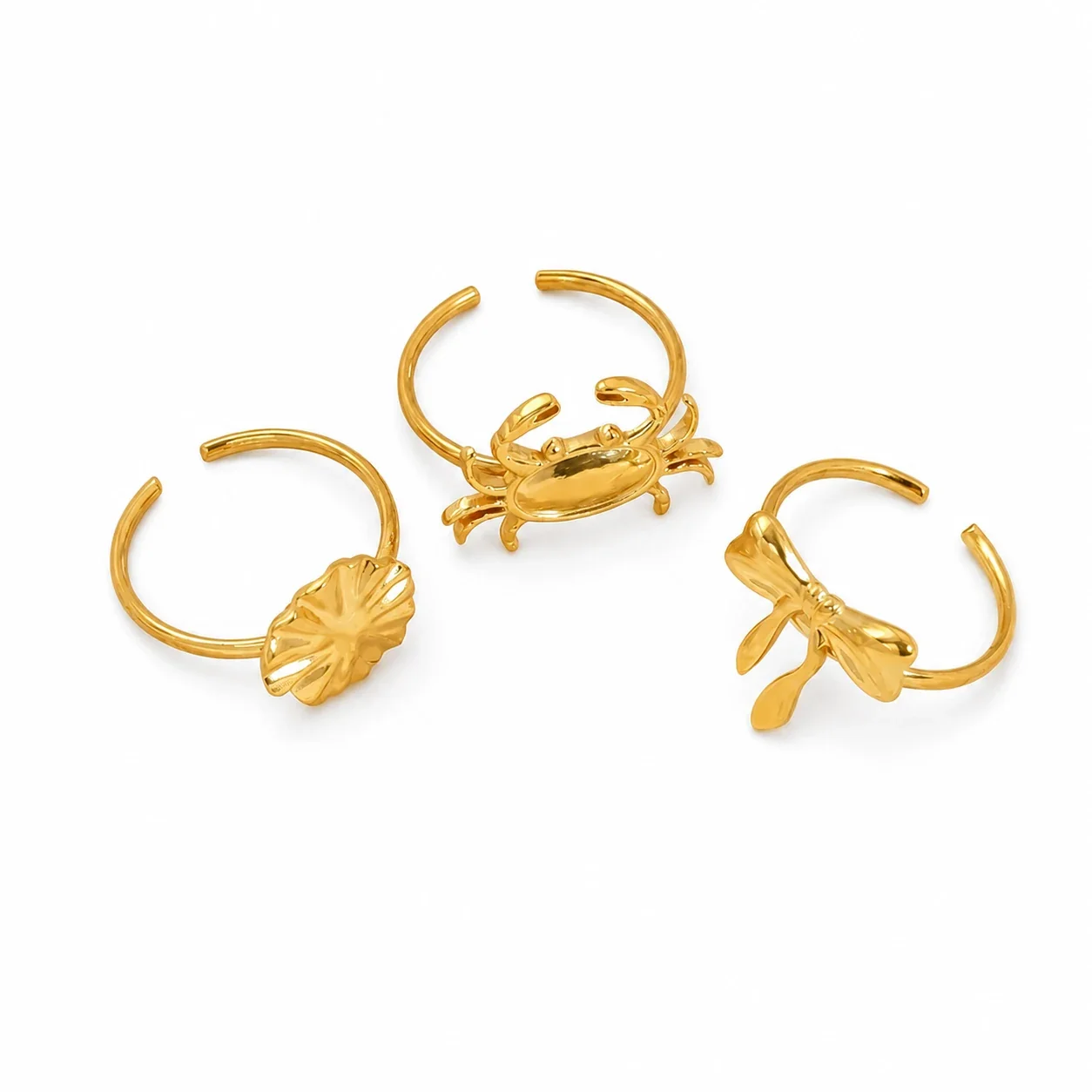 Playful 18K Gold-Plated Bow Crab Shell Open Ring