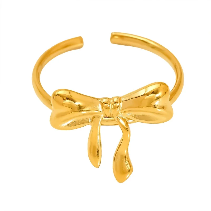 Playful 18K Gold-Plated Bow Crab Shell Open Ring