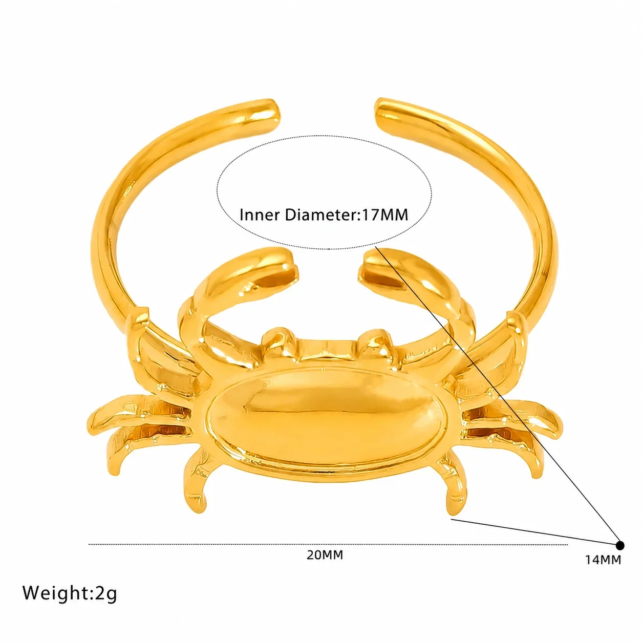 Playful 18K Gold-Plated Bow Crab Shell Open Ring - Gold Bow