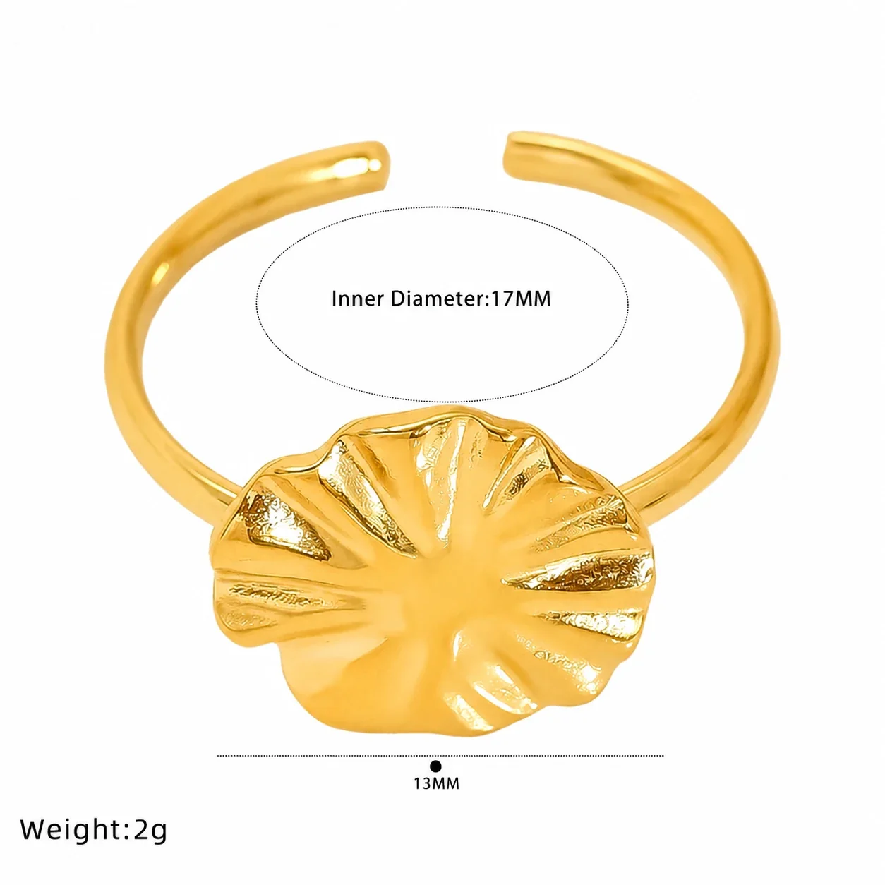 Playful 18K Gold-Plated Bow Crab Shell Open Ring - Gold Shell