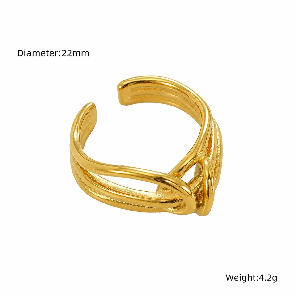 Sculptural 18K Gold-Plated Open-Front Knot Ring - Gold ZR1709G