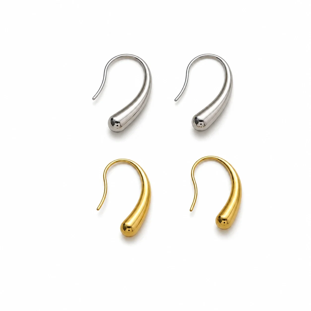 Fluid Stainless Steel Teardrop Hook Drop Earrings