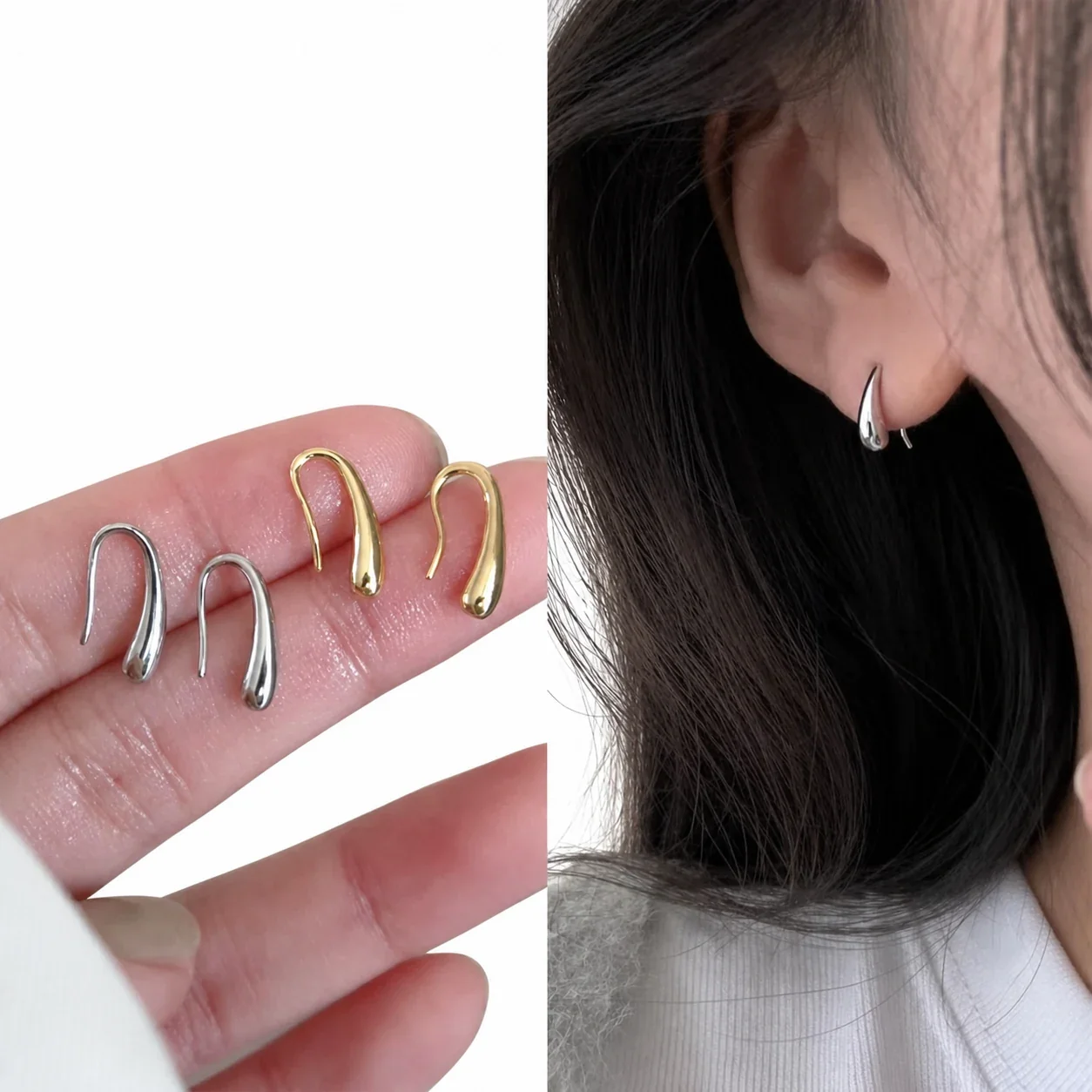 Fluid Stainless Steel Teardrop Hook Drop Earrings