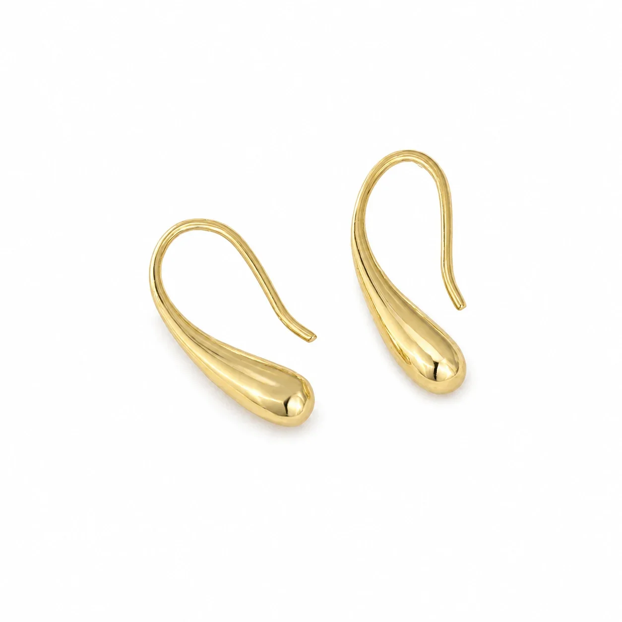 Fluid Stainless Steel Teardrop Hook Drop Earrings - Gold