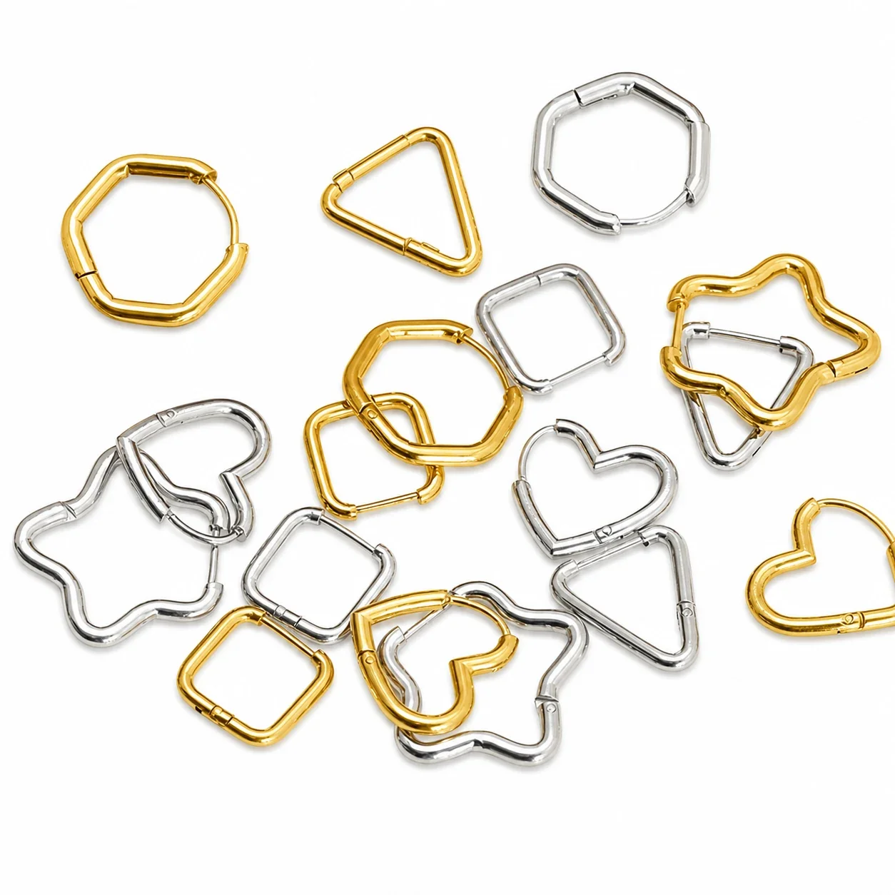 Sculptural Stainless Steel Gold PVD Geometric Huggie Hoop Earrings