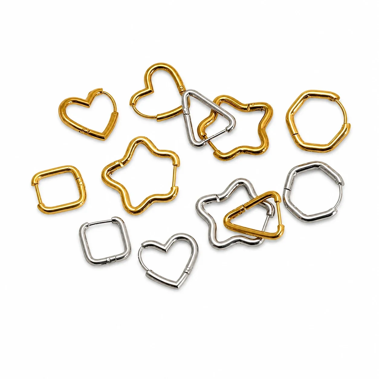 Sculptural Stainless Steel Gold PVD Geometric Huggie Hoop Earrings