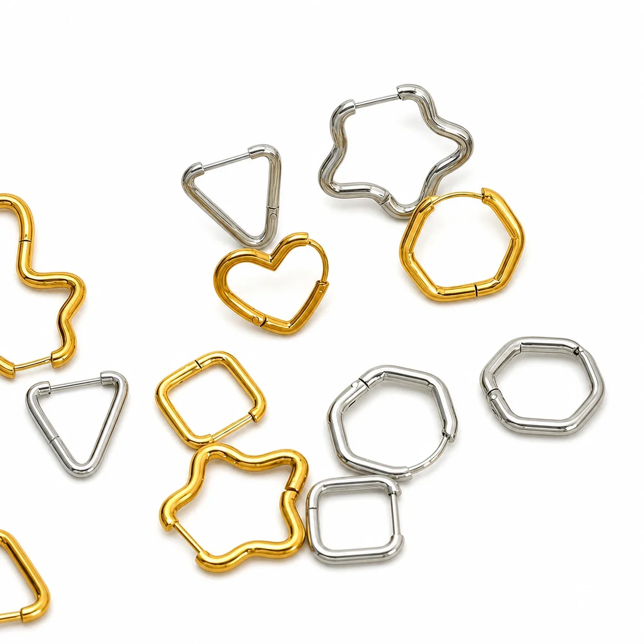 Sculptural Stainless Steel Gold PVD Geometric Huggie Hoop Earrings