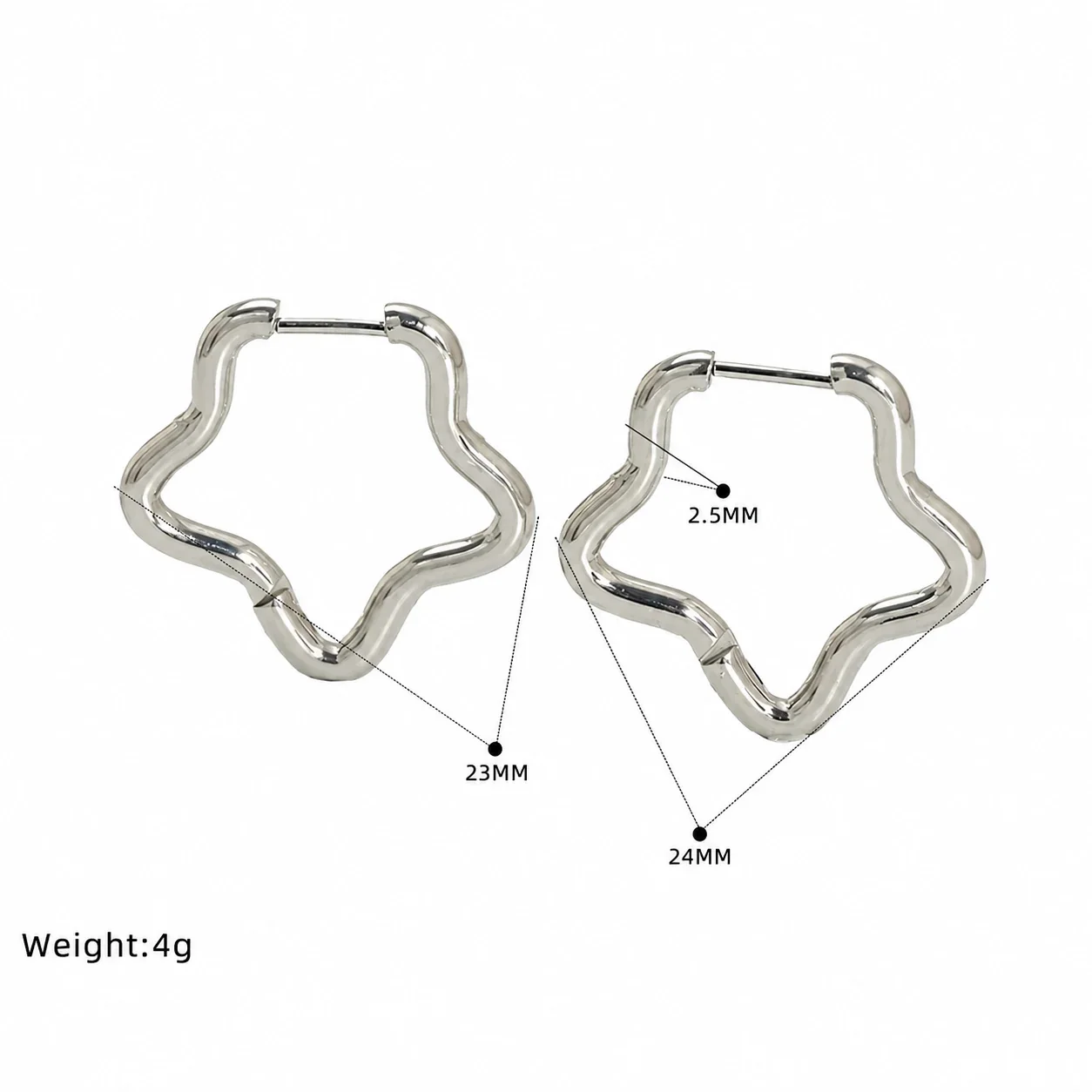 Sculptural Stainless Steel Gold PVD Geometric Huggie Hoop Earrings - Silver Heart