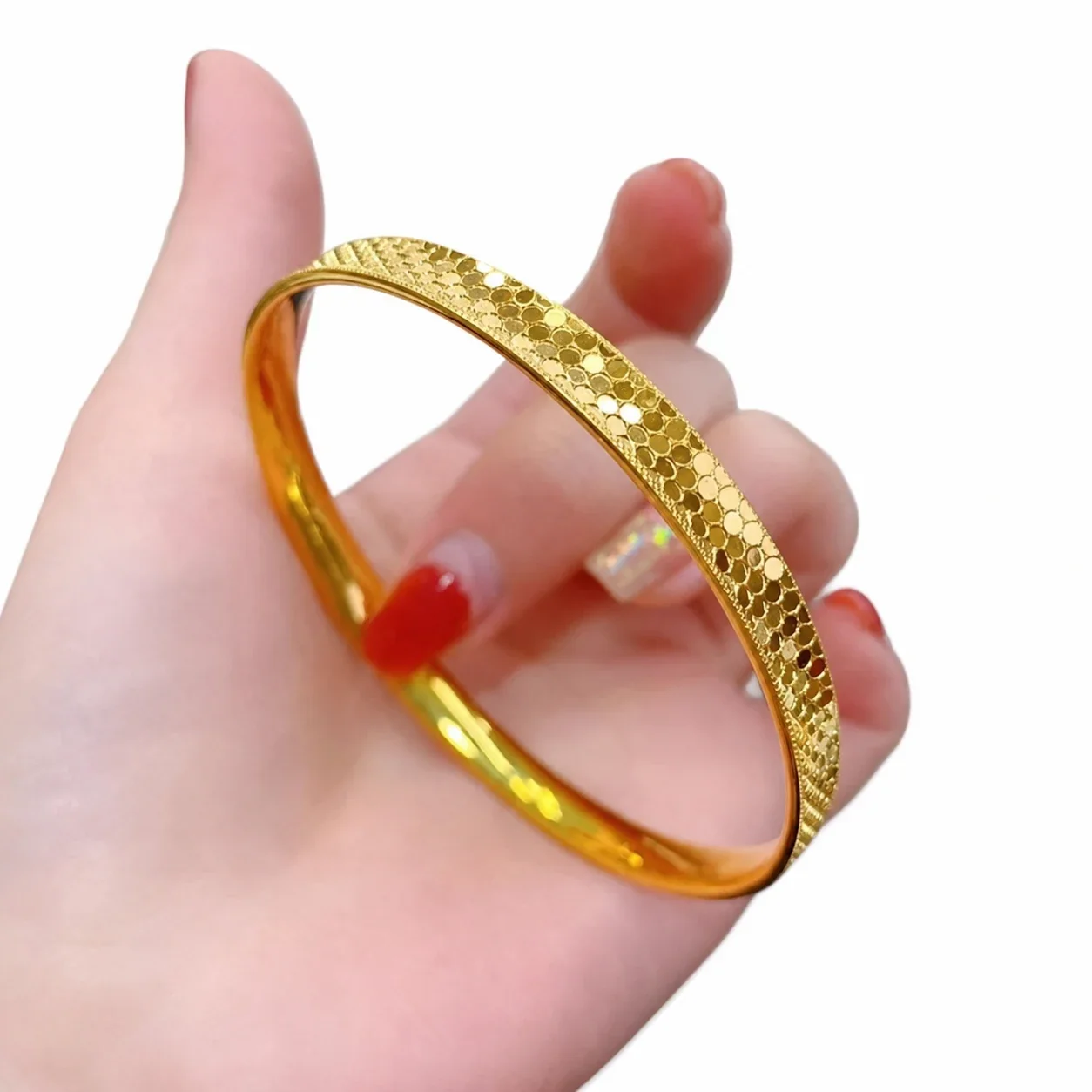 Luminous Gold-Plated Stainless Steel Dragon-Scale Bangle