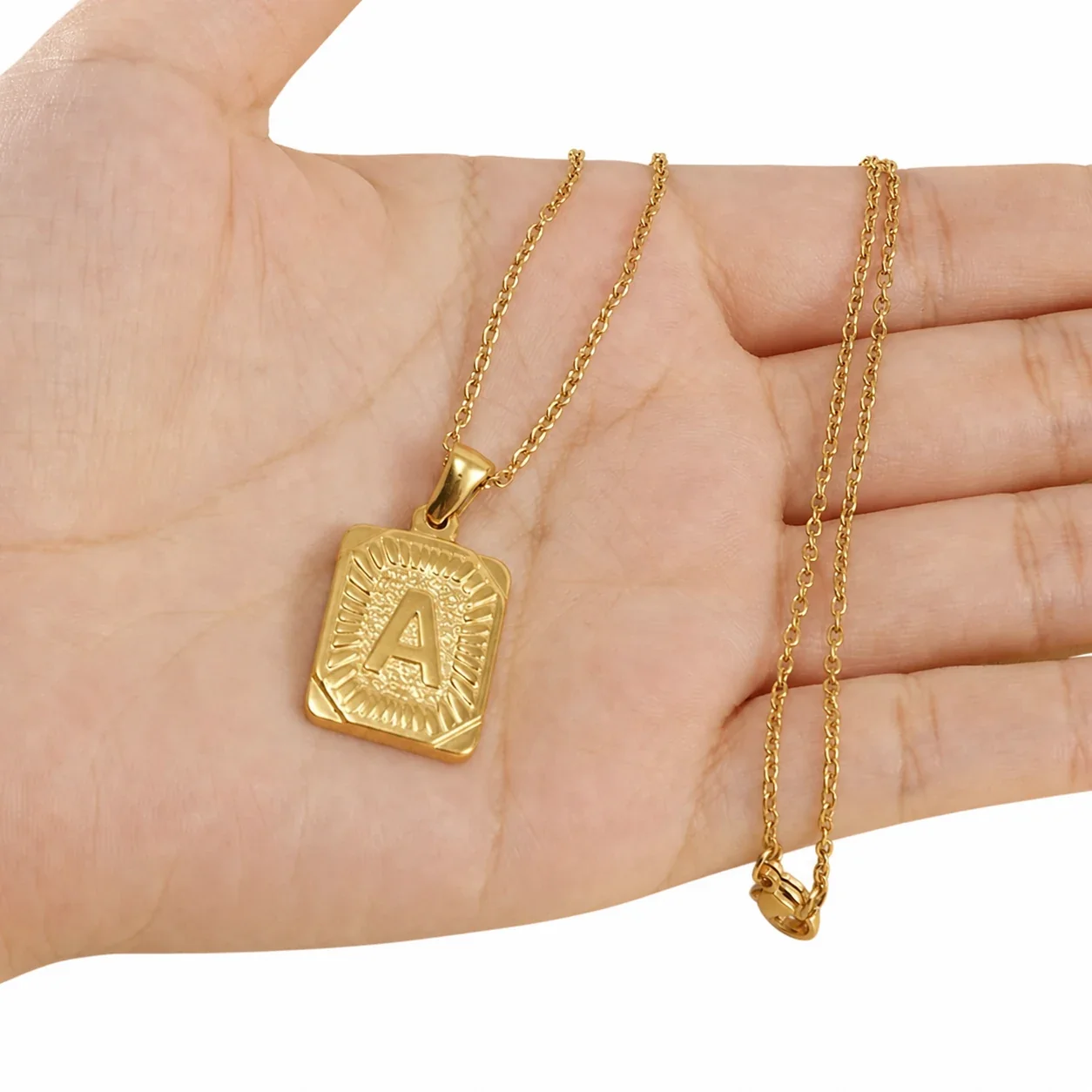 Radiant 18K Gold-Plated Sunburst Letter Plaque Necklace