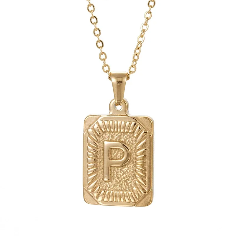 Radiant 18K Gold-Plated Sunburst Letter Plaque Necklace - Gold P