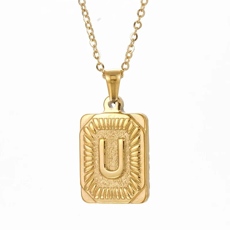 Radiant 18K Gold-Plated Sunburst Letter Plaque Necklace - Gold U