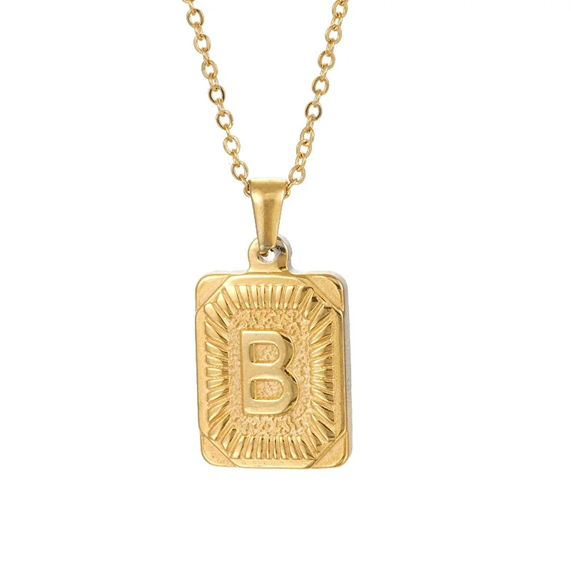 Radiant 18K Gold-Plated Sunburst Letter Plaque Necklace - Gold B