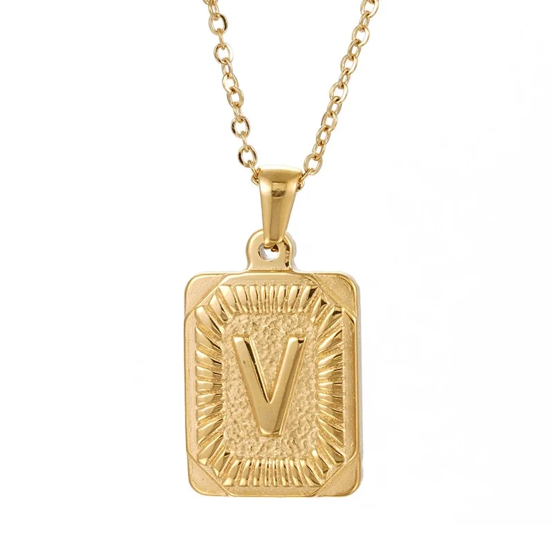 Radiant 18K Gold-Plated Sunburst Letter Plaque Necklace - Gold V