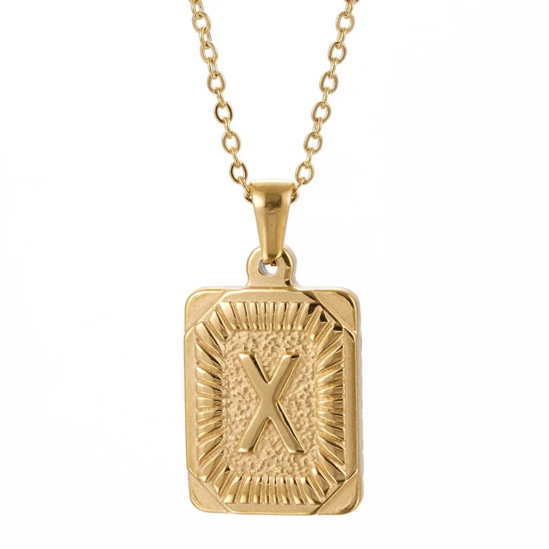 Radiant 18K Gold-Plated Sunburst Letter Plaque Necklace - Gold X