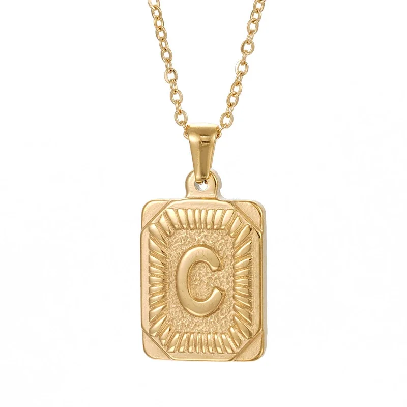 Radiant 18K Gold-Plated Sunburst Letter Plaque Necklace - Gold C