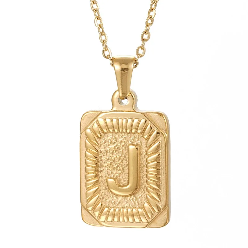 Radiant 18K Gold-Plated Sunburst Letter Plaque Necklace - Gold J