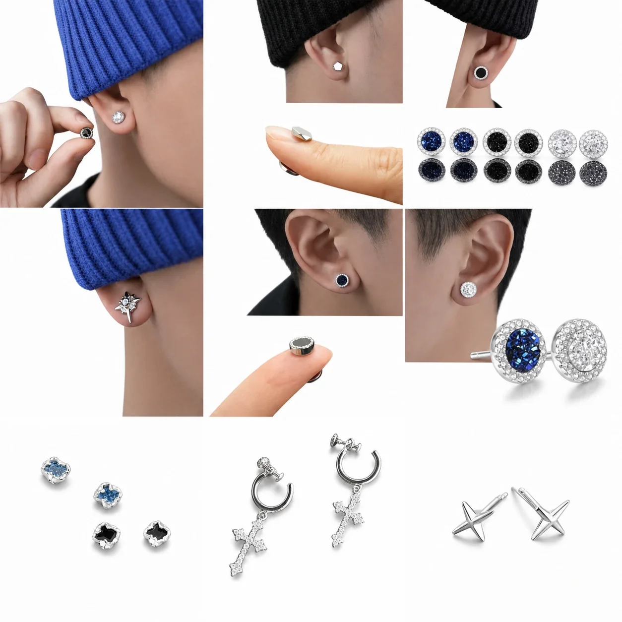 Edgy Stainless Steel Crystal Cluster Earrings Set