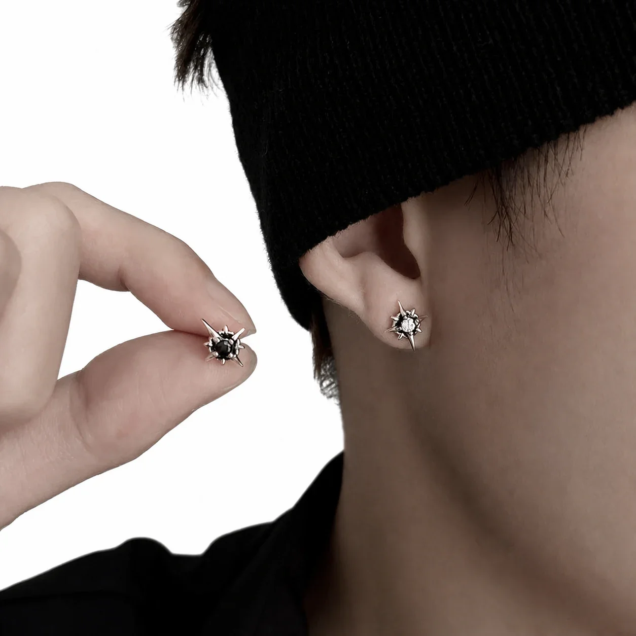Edgy Stainless Steel Crystal Cluster Earrings Set