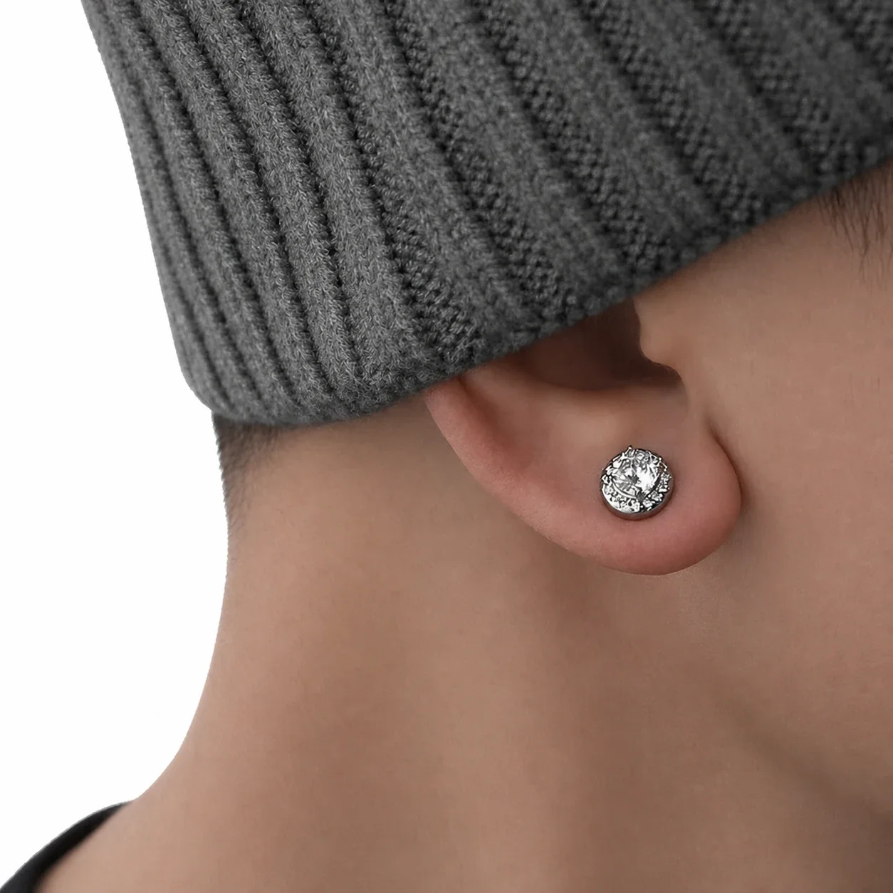 Edgy Stainless Steel Crystal Cluster Earrings Set - Pavé Clip-On Clear Crystal Pair