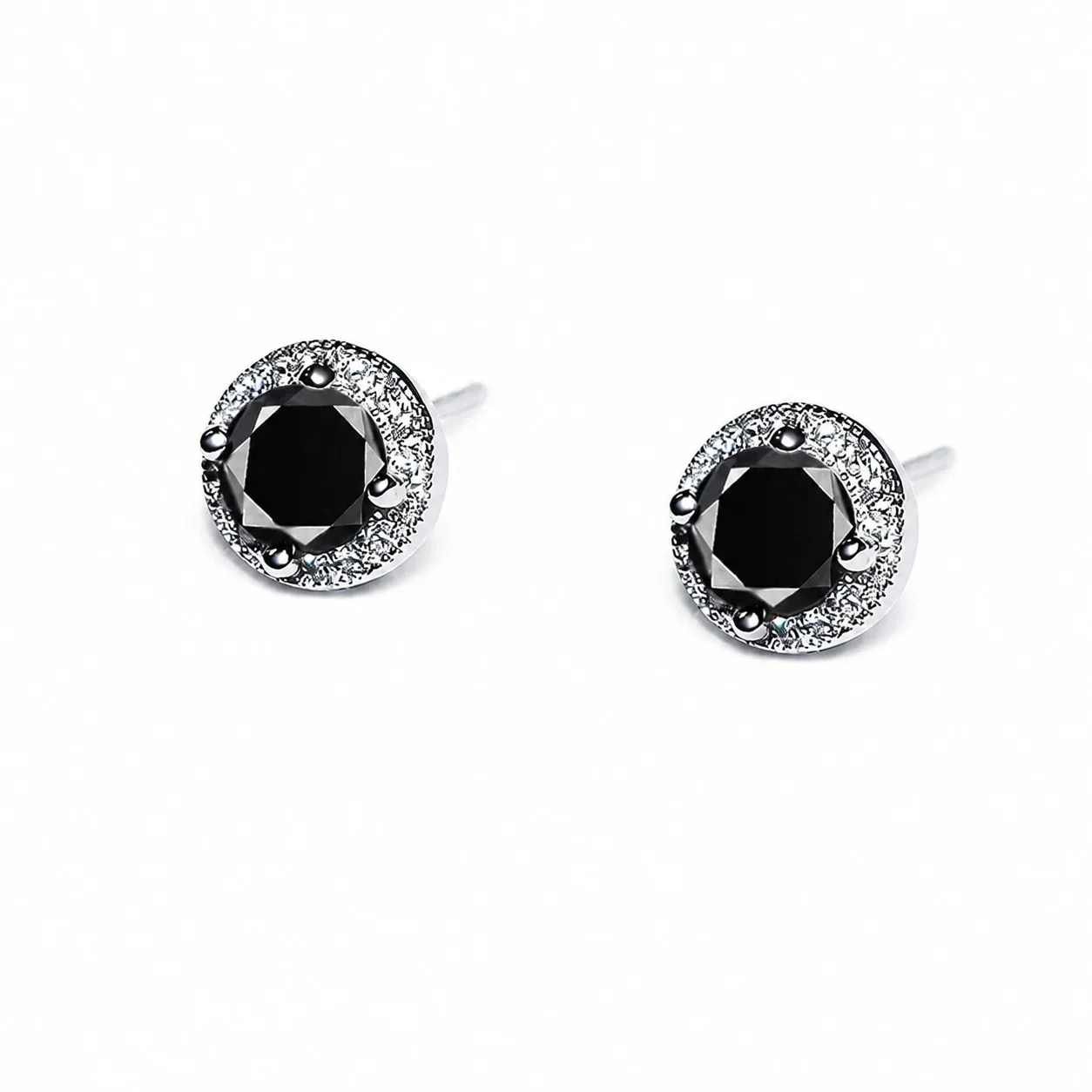Edgy Stainless Steel Crystal Cluster Earrings Set - Pavé Stud Black Crystal Pair