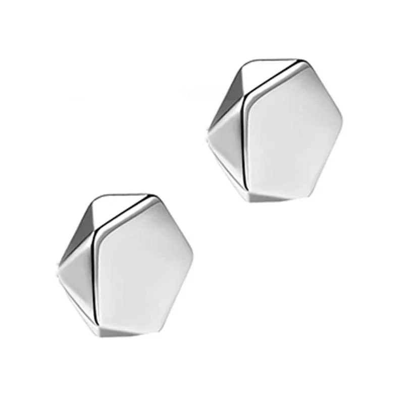 Edgy Stainless Steel Crystal Cluster Earrings Set - Diamond Shape Clip-On White Pair