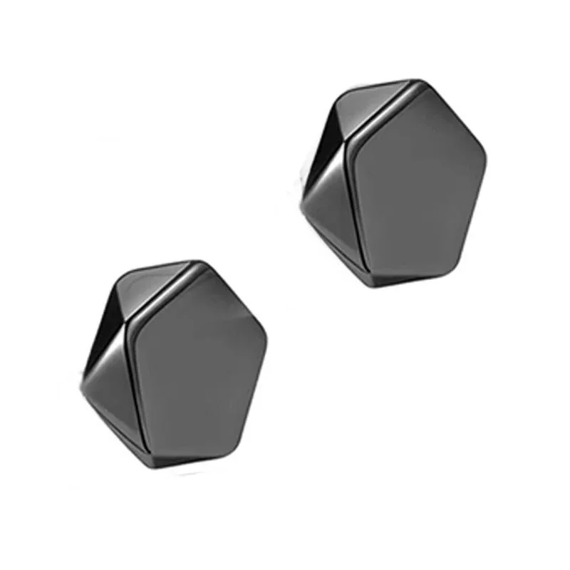 Edgy Stainless Steel Crystal Cluster Earrings Set - Diamond Shape Clip-On Black Pair