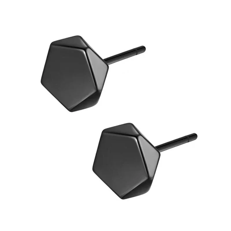Edgy Stainless Steel Crystal Cluster Earrings Set - Diamond Shape Stud Black Pair