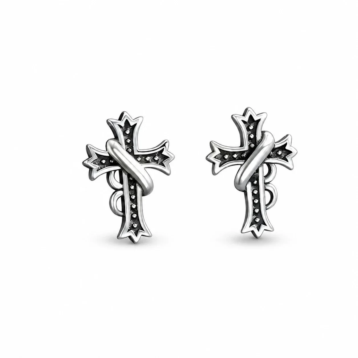 Edgy Stainless Steel Crystal Cluster Earrings Set - Cross Stud Pair