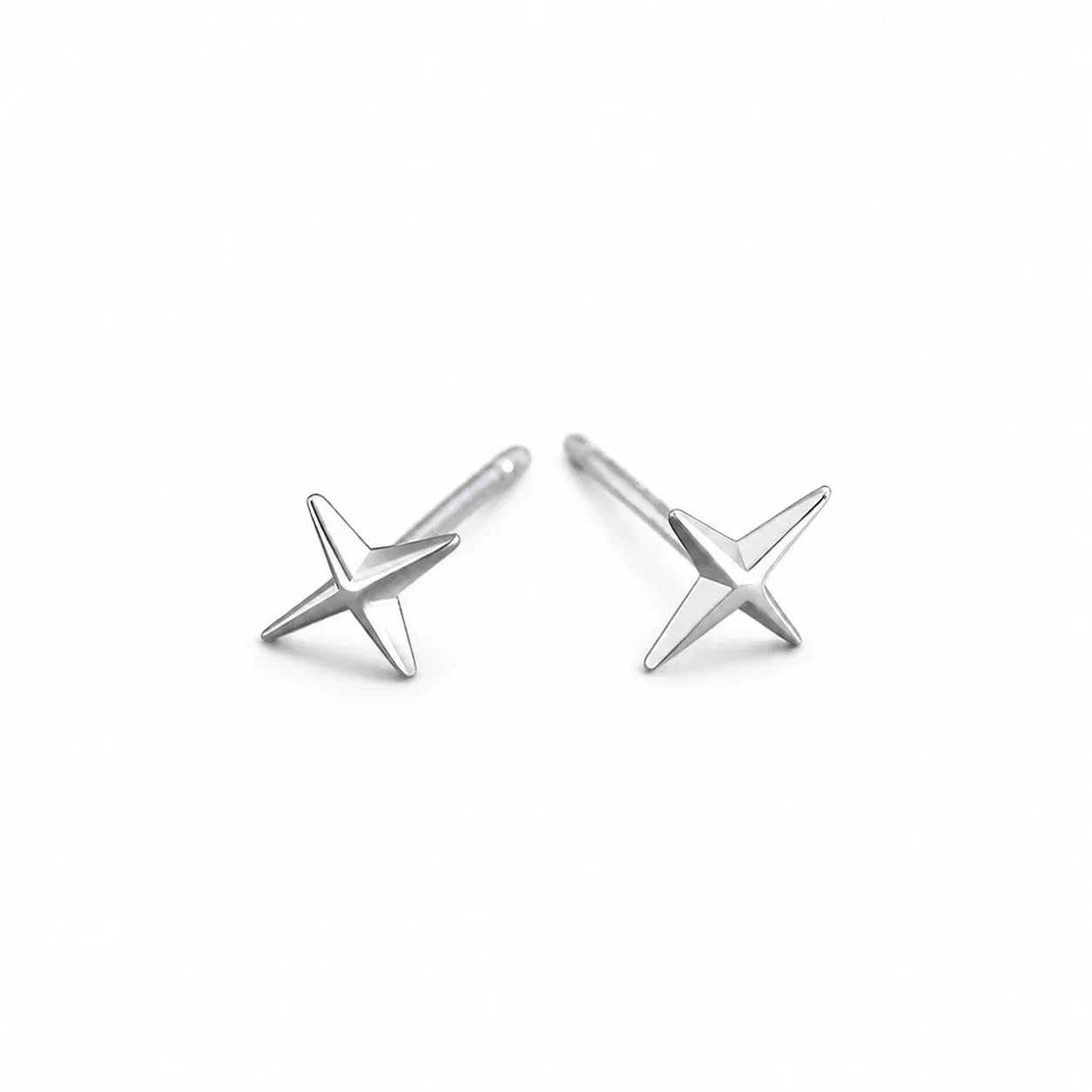 Edgy Stainless Steel Crystal Cluster Earrings Set - Cross Star Stud Pair