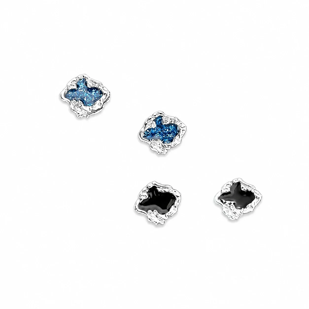 Edgy Stainless Steel Crystal Cluster Earrings Set - Enamel Blue Stud Pair
