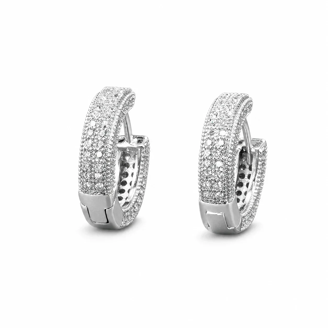 Edgy Stainless Steel Crystal Cluster Earrings Set - Pavé Hoop Silver Pair