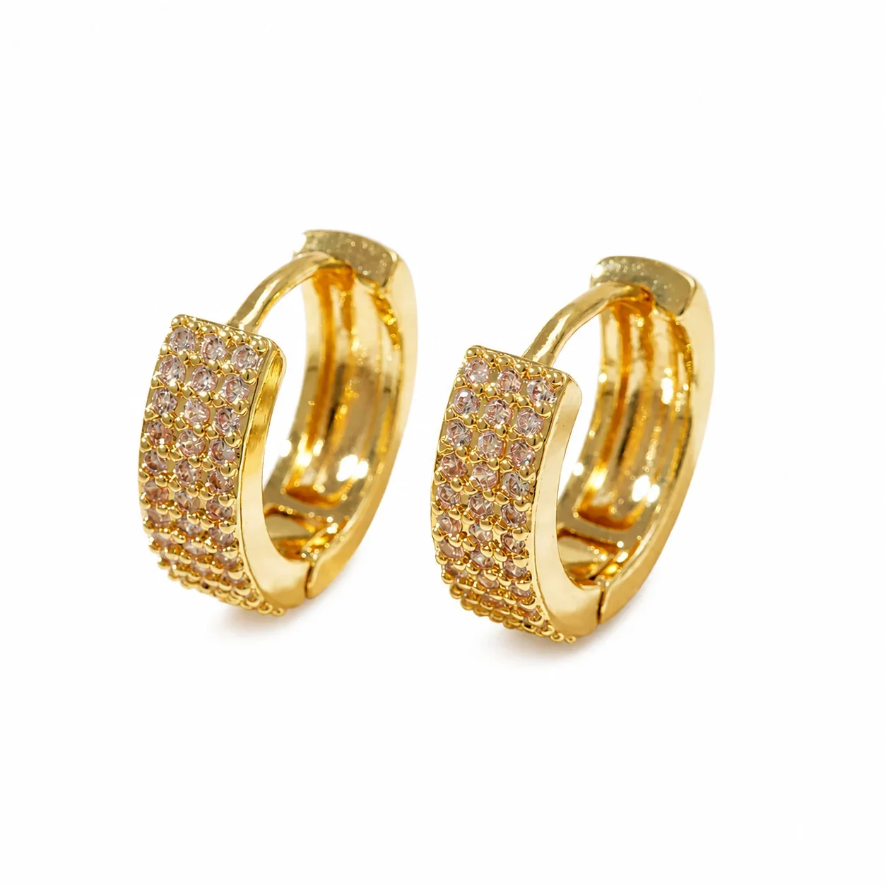 Edgy Stainless Steel Crystal Cluster Earrings Set - Triple Row Crystal Gold Pair