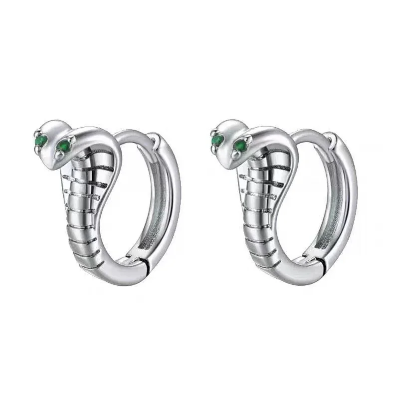 Edgy Stainless Steel Crystal Cluster Earrings Set - Cobra Ear Pair