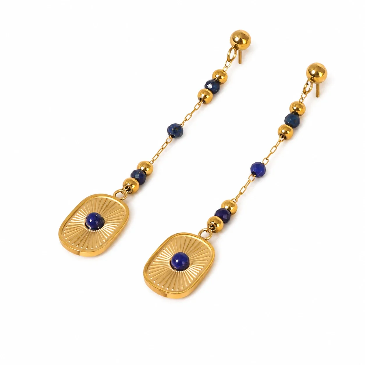 Radiant Gold-Plated Lapis Bead Sunburst Jewelry Set