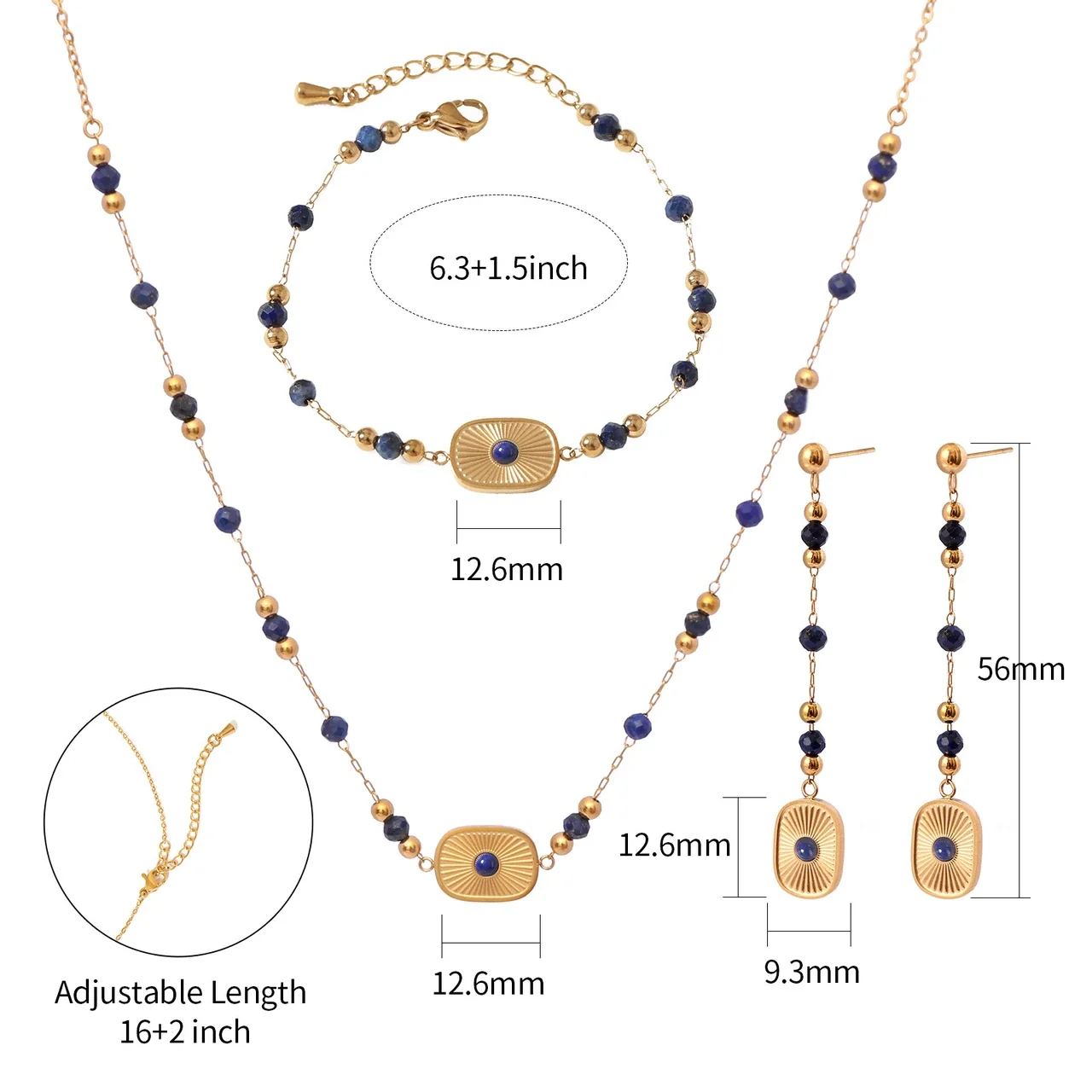 Radiant Gold-Plated Lapis Bead Sunburst Jewelry Set