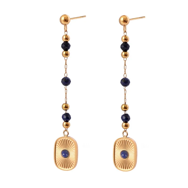 Radiant Gold-Plated Lapis Bead Sunburst Jewelry Set - Gold Lapis Drop Pouch
