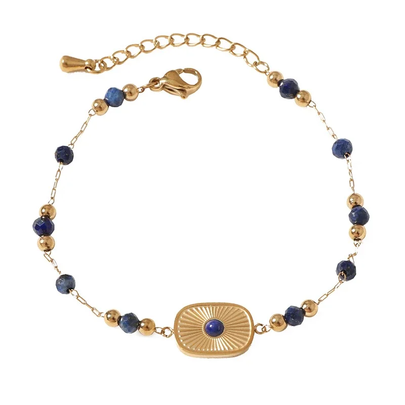 Radiant Gold-Plated Lapis Bead Sunburst Jewelry Set - Gold Lapis Pouch